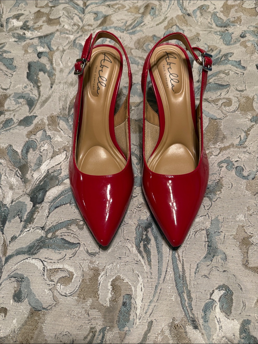 Abella Red Patent Pointed-Toe Slingback Heels